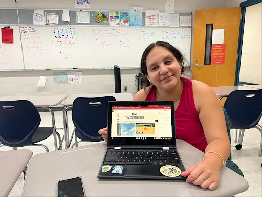 Abby Crawford (pictured), is The Mycenaean’s 2025 Website Editor. A huge part of the newspaper since her sophomore year, Crawford has continued to take the initiative in her new position. (Photo Courtesy of Valentina Fernandez)