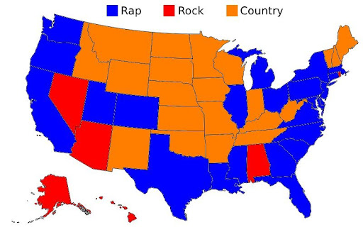 What is the most popular music genre in each US state?